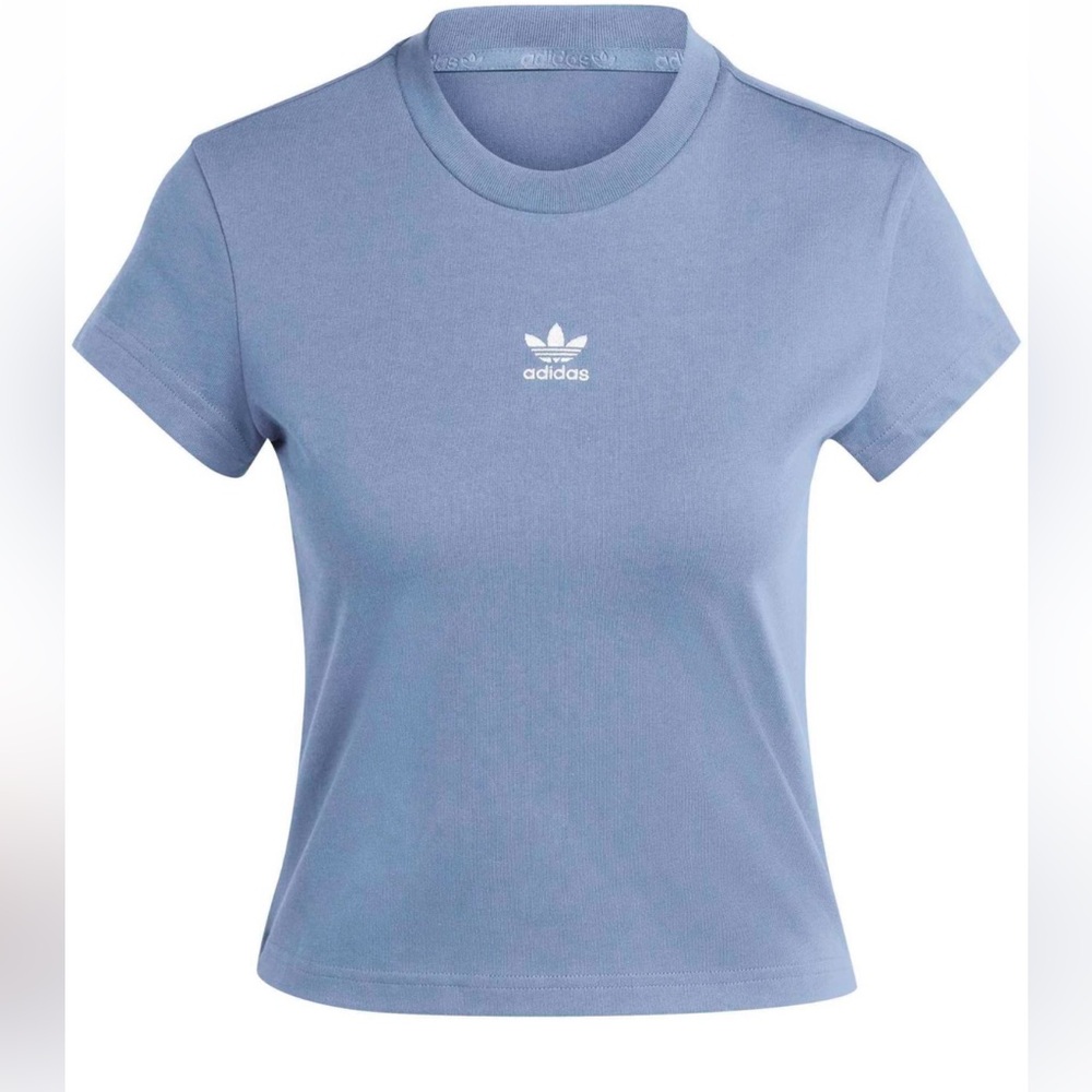 NWT Adidas Originals Women’s Essentials slim Baby T shirt. Ash Blue size M
